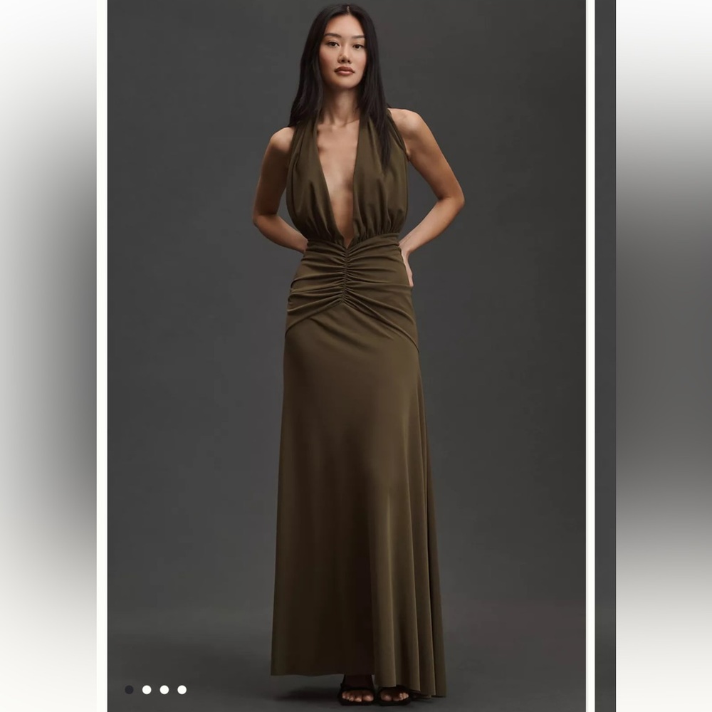 Ronny Kobo Hunter V-Neck Ruched Hooded Dress